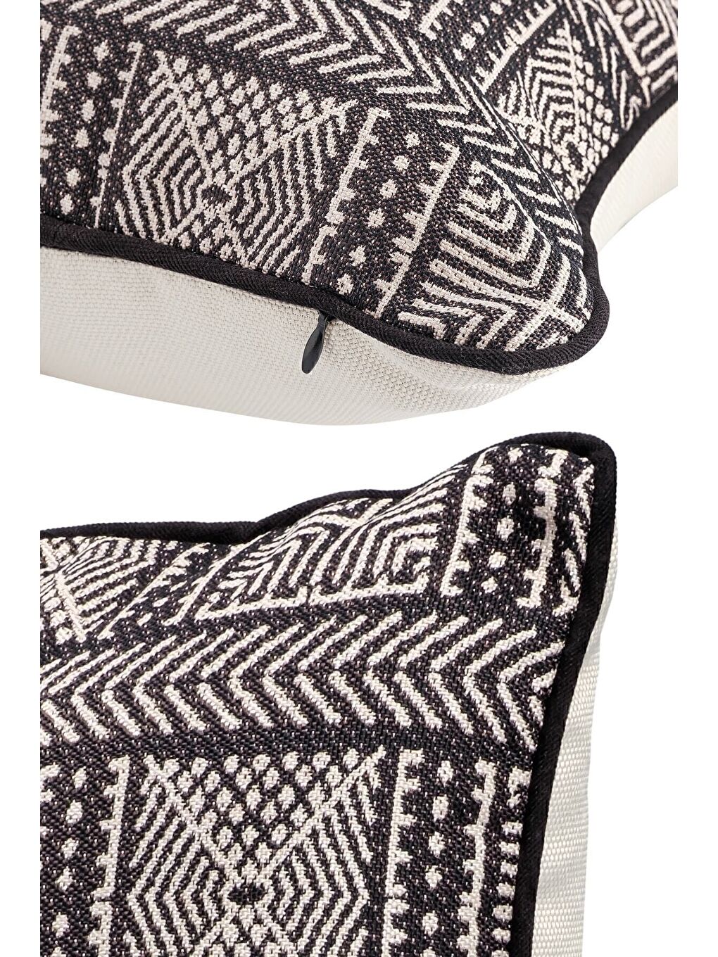 Siyah Özel Tasarım 43x43 Dokuma Kırlent Kılıfı Biyeli Gizli Fermuarlı Dekoratif Salon-2