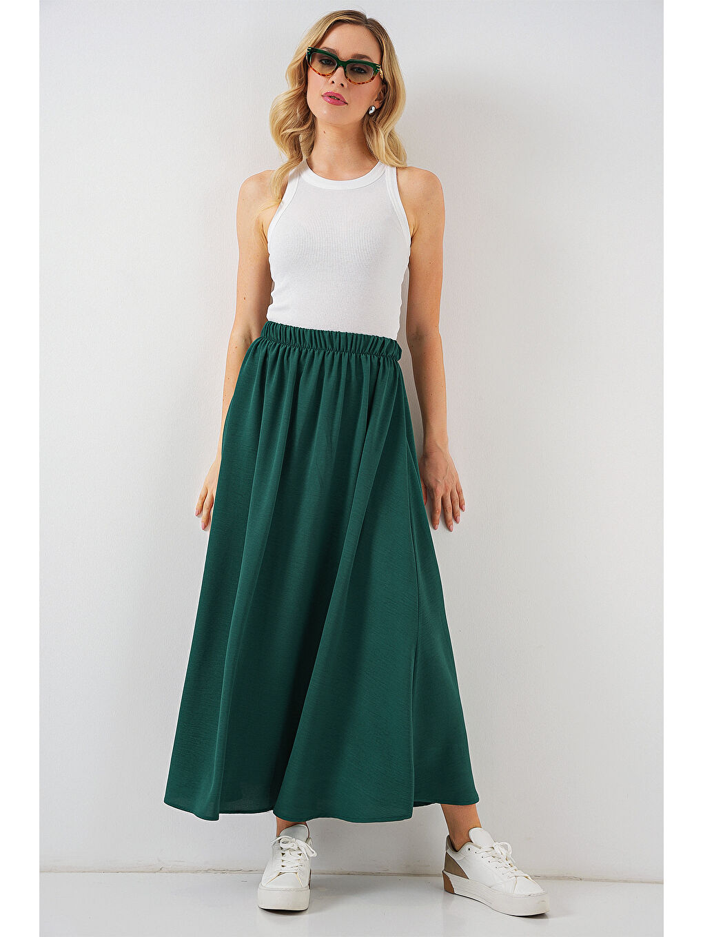 Kadın Uzun Ayrobin Etek 8050 - Zümrüt Yeşili-2