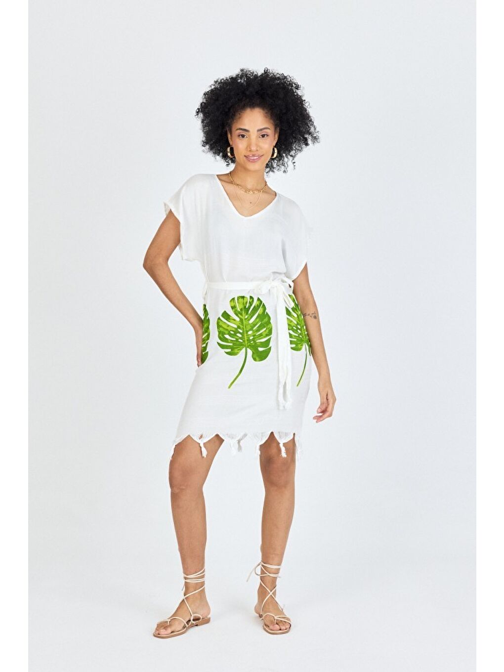 Yeşil Samira Baskılı Bambu Plaj Elbisesi Pareo Havlu