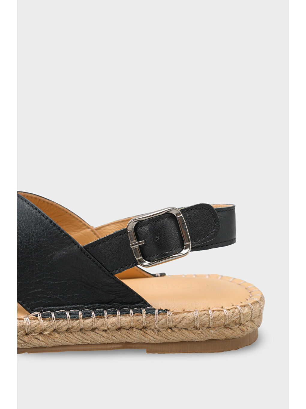Siyah Lilian Hakiki Deri Espadril Tabanlı Kadın Sandalet-3