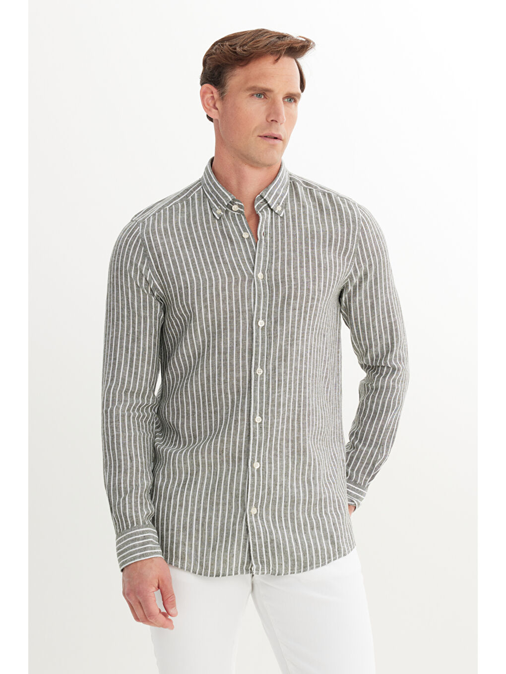 Erkek Beyaz 360 Derece Her Yöne Esneyen Slim Fit Dar Kesim Pamuklu Rahat Pantolon-2