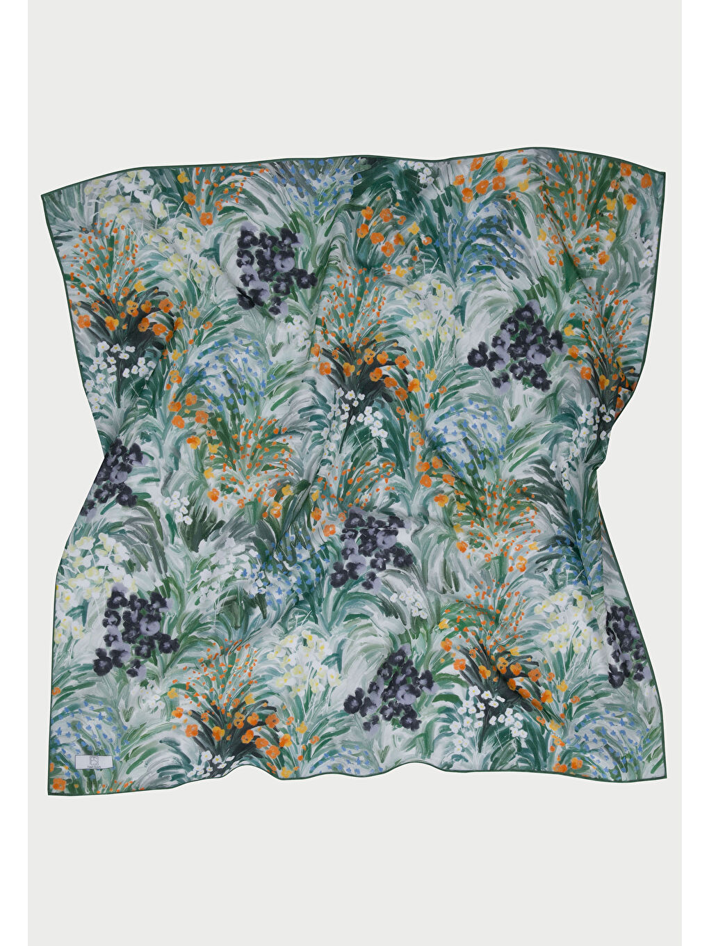 Botanic Desen Pamuk Vual Eşarp Yeşil-4