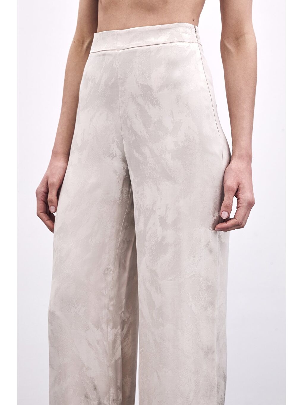 Jakarlı Bol Paça Pantolon - Bej-4