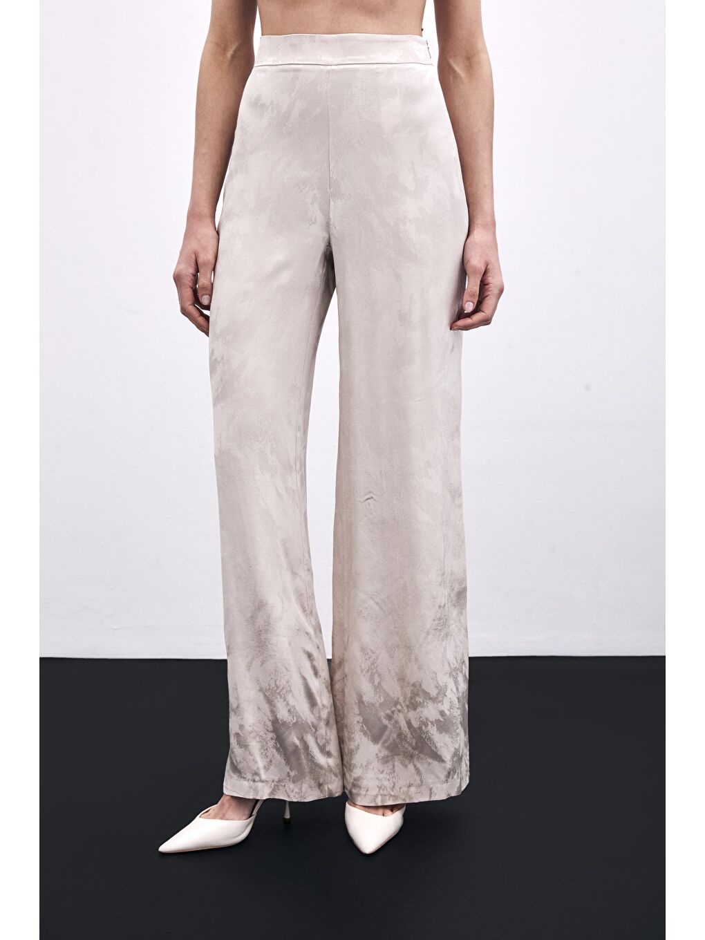 Jakarlı Bol Paça Pantolon - Bej-5