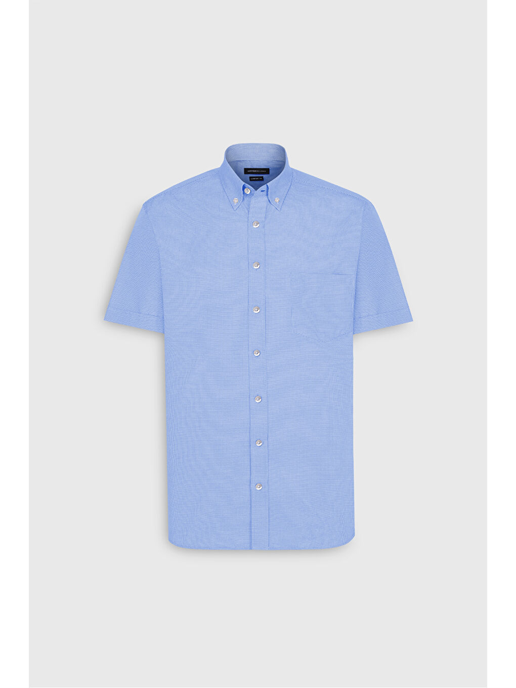 Erkek Açık Mavi Regular Fit Rahat Kesim Düğmeli Yaka Pamuklu Kareli Kısa Kollu Gömlek