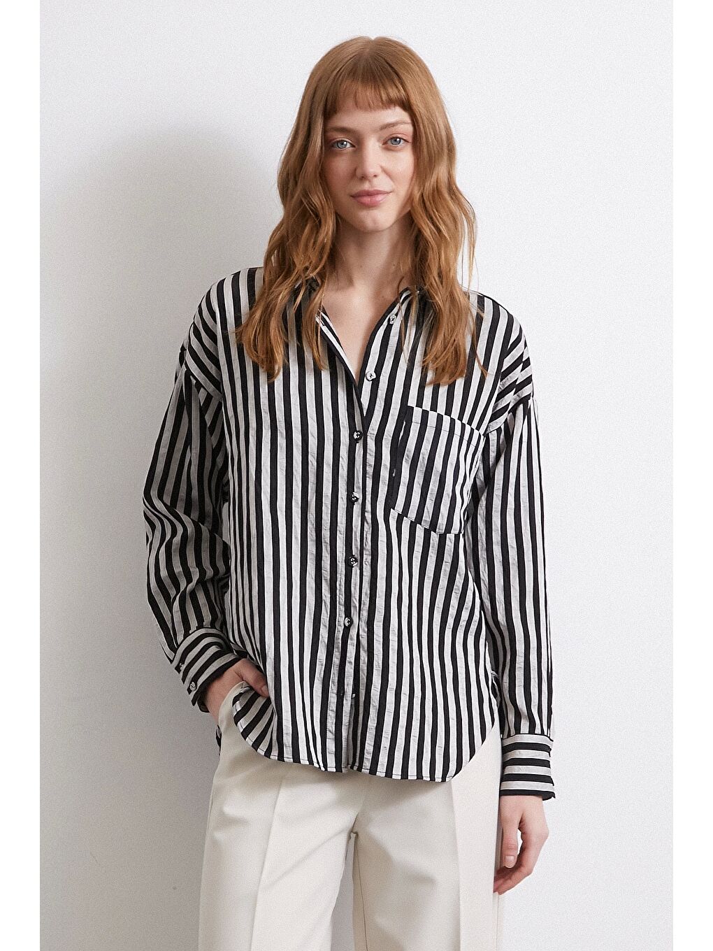 Multi Çizgili Cepli Gömlek Gri