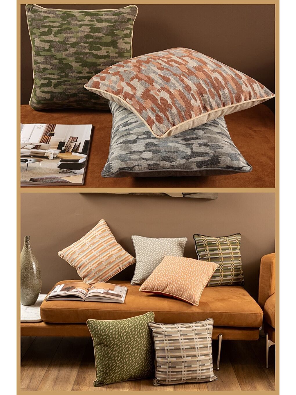 Kahverengi Özel Tasarım 43x43 Dokuma Kırlent Kılıfı Biyeli Gizli Fermuarlı Dekoratif Salon-1