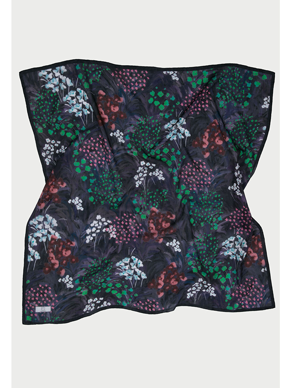 Botanic Desen Pamuk Vual Eşarp Lacivert-4