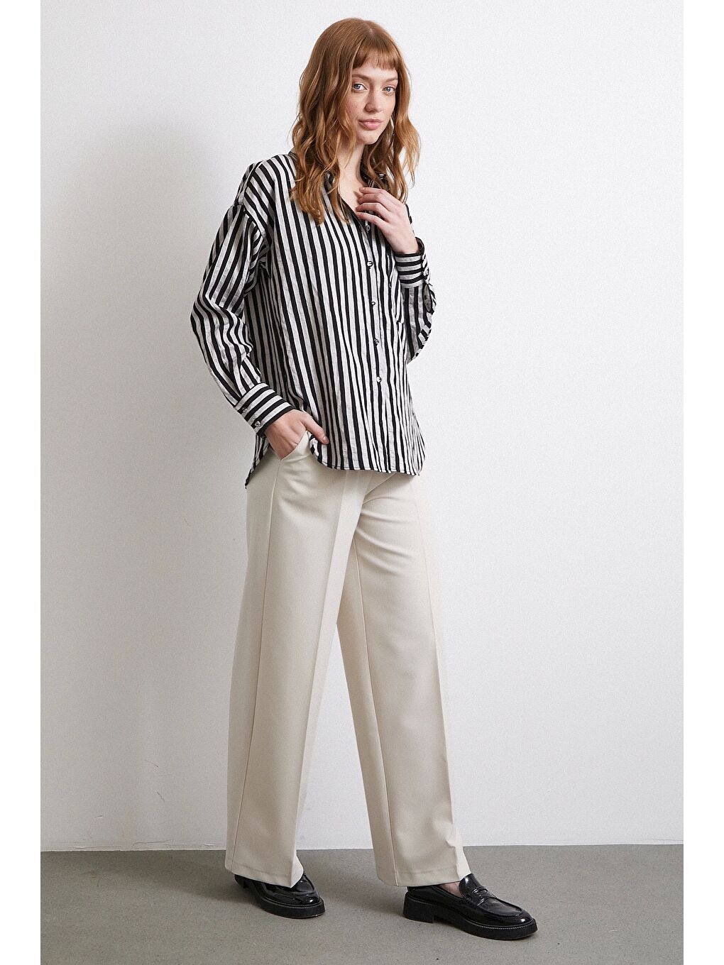 Multi Çizgili Cepli Gömlek Gri-1