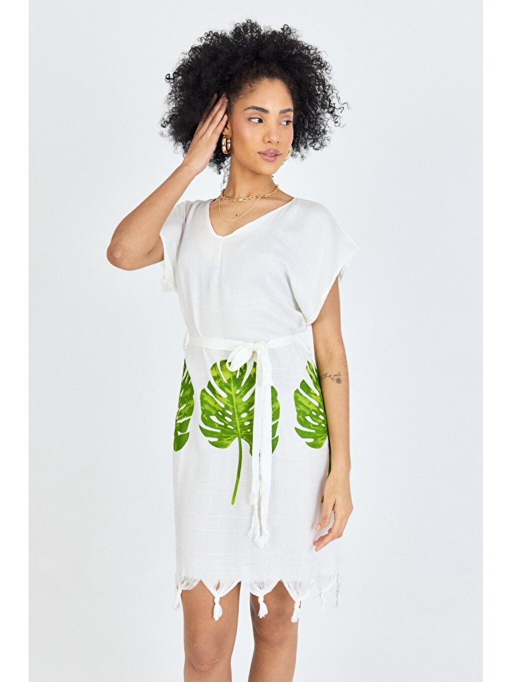 Yeşil Samira Baskılı Bambu Plaj Elbisesi Pareo Havlu-3