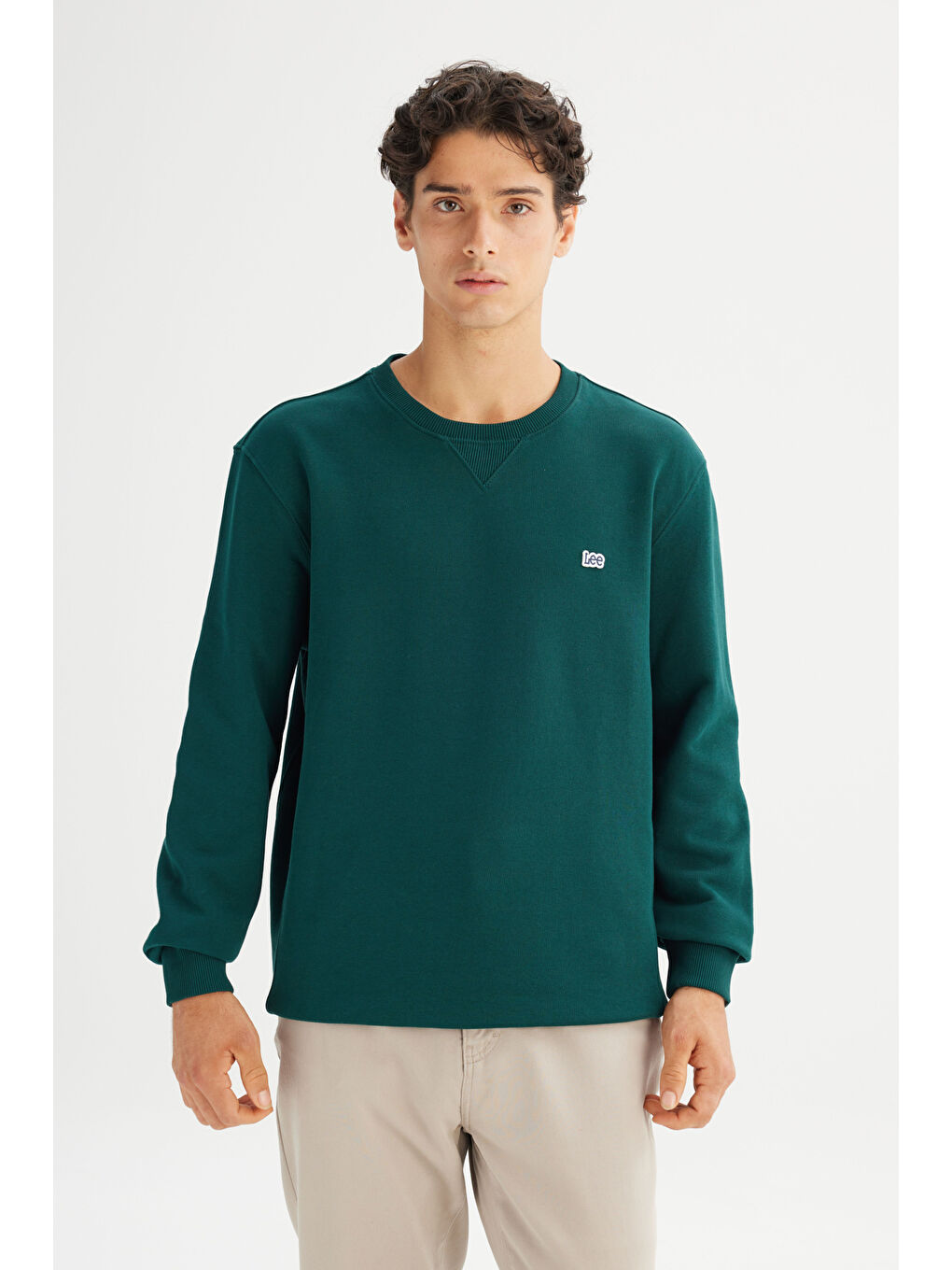 %100 Pamuk Regular Fit Bisiklet Yaka Koyu Yeşil Sweatshirt