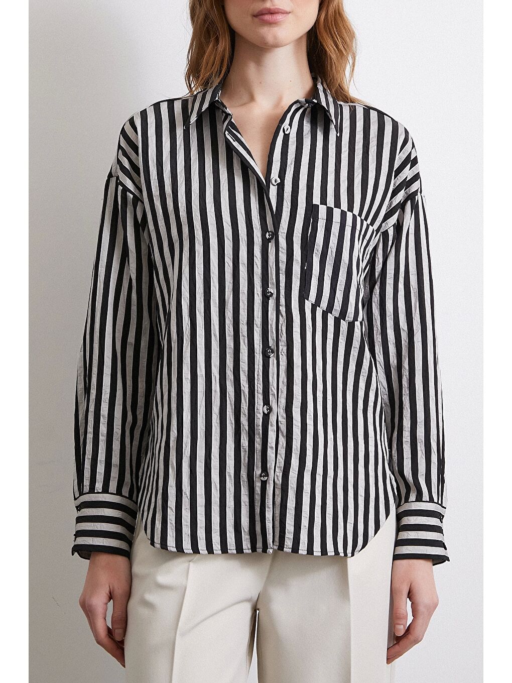 Multi Çizgili Cepli Gömlek Gri-2