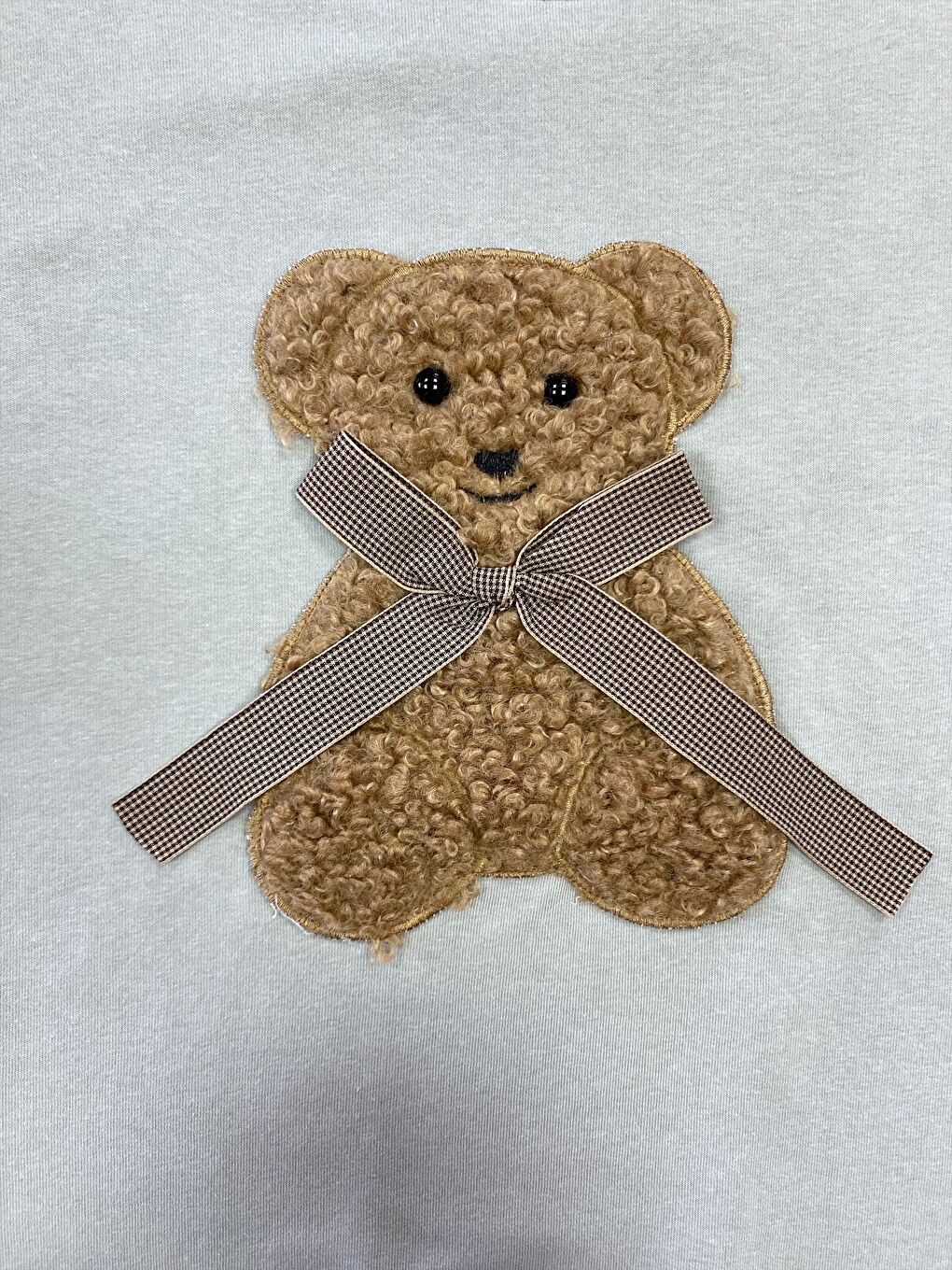 Yeşil Kadın Pamuklu Kalın Kışlık Fiyonklu Kabartma Ayıcık Desenli Yüksek Kalite Ribana Kol Sweatshirt-1