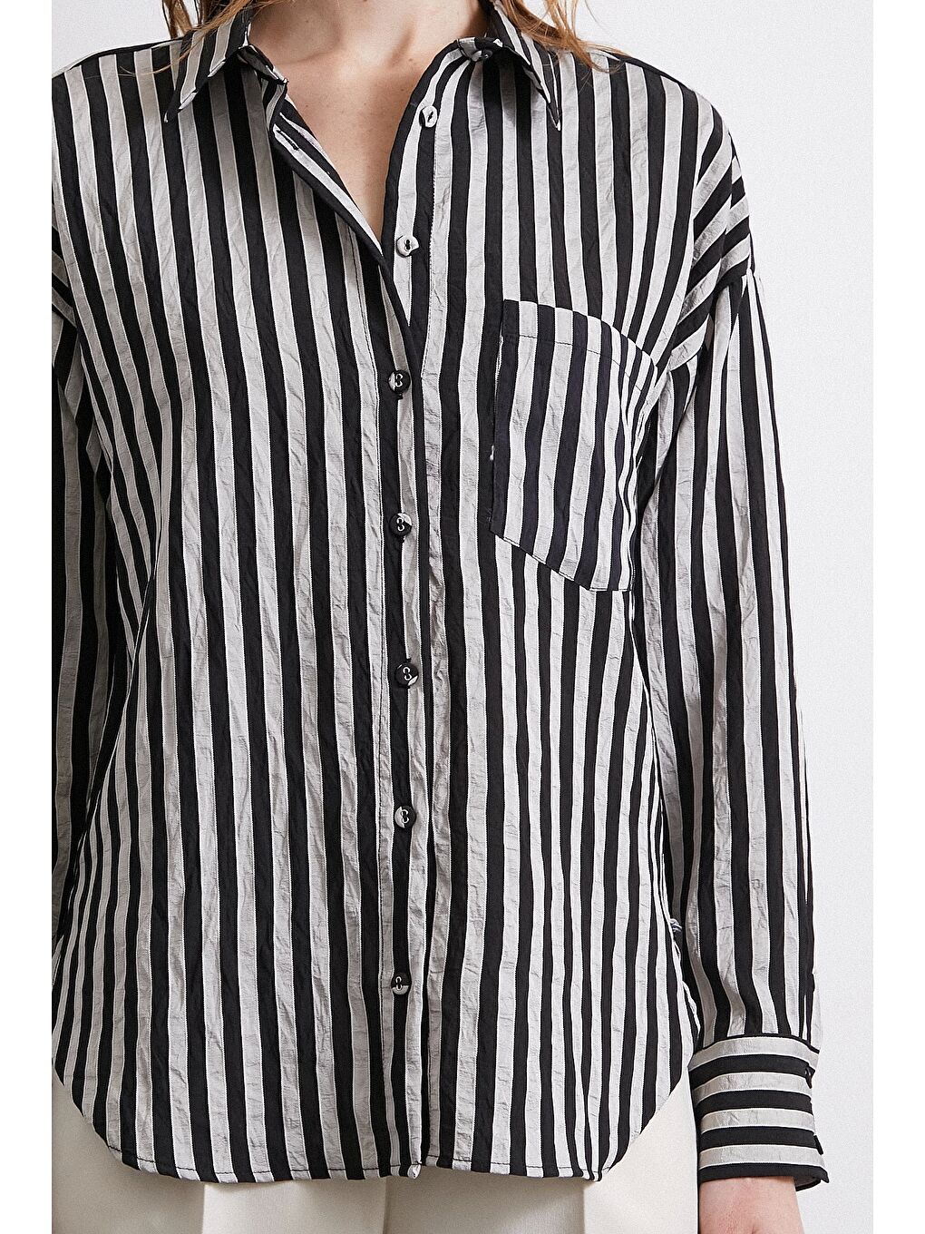 Multi Çizgili Cepli Gömlek Gri-3