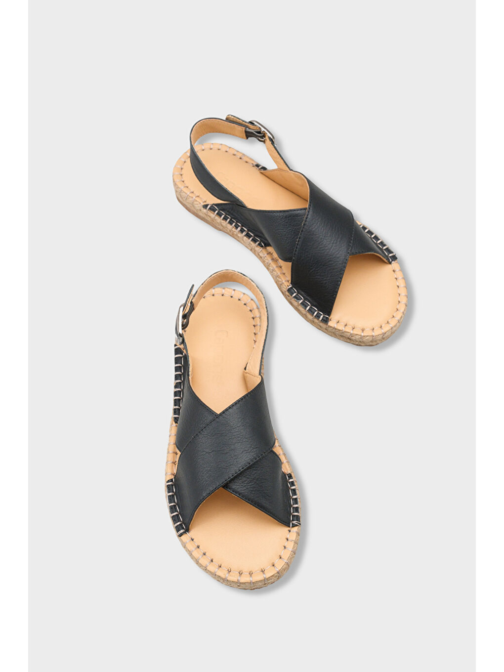 Siyah Lilian Hakiki Deri Espadril Tabanlı Kadın Sandalet-5