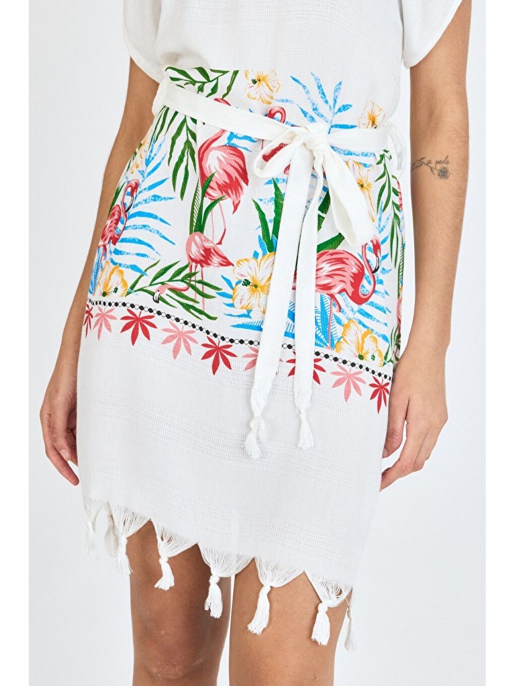 Beyaz Samira Baskılı Bambu Plaj Elbisesi Pareo Havlu-2