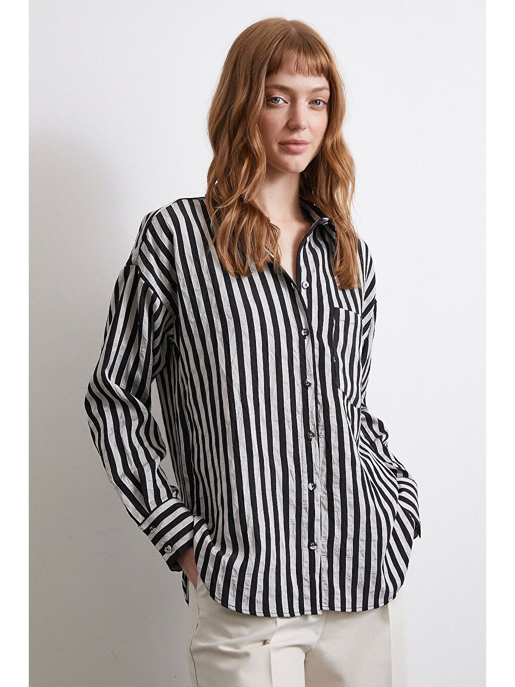 Multi Çizgili Cepli Gömlek Gri-4