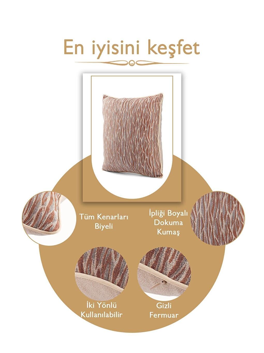 ASDIVA Turuncu Özel Tasarım 43x43 Dokuma Kırlent Kılıfı Biyeli Gizli Fermuarlı Dekoratif Salon - 3