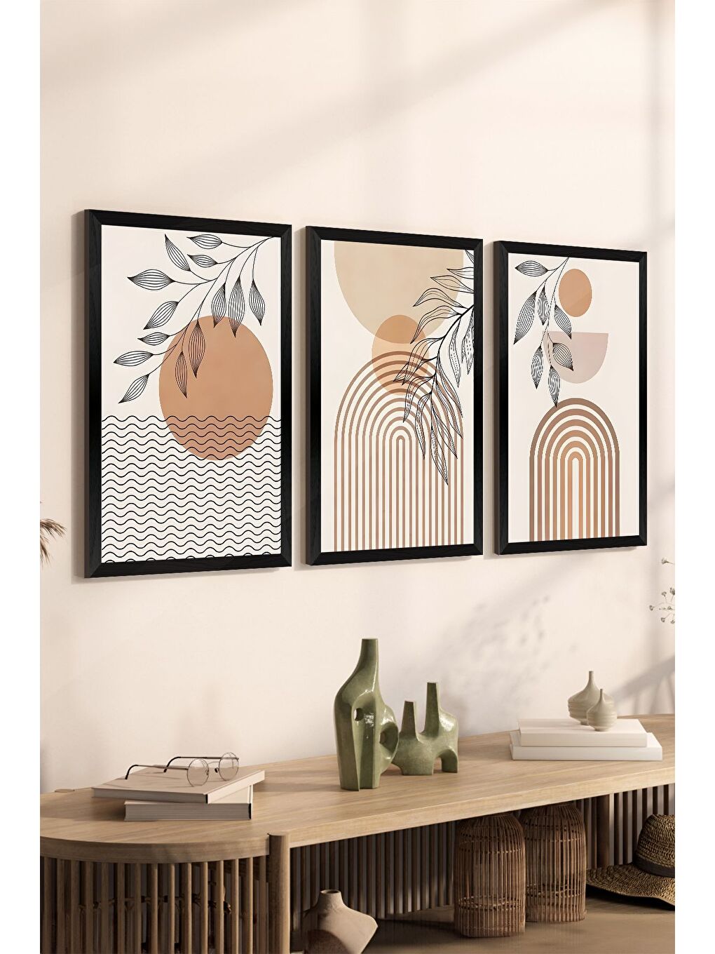 Beyaz 3 Parça Siyah Çerçeve Görünümlü Mdf Tablo Seti 20x30 cm - Set 31