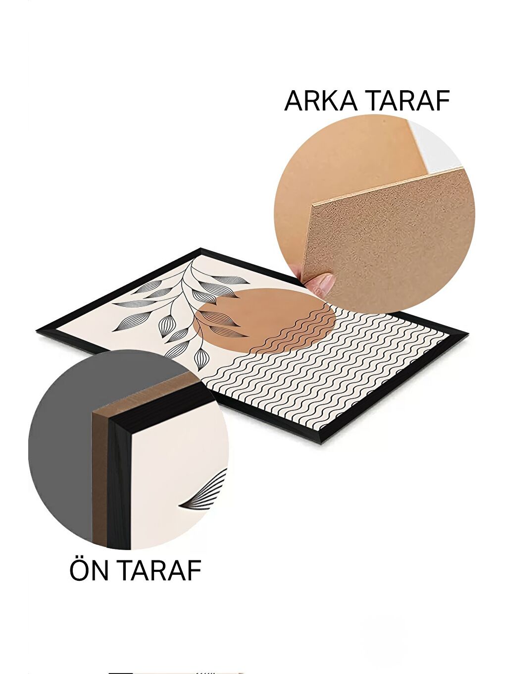 Beyaz 3 Parça Siyah Çerçeve Görünümlü Mdf Tablo Seti 20x30 cm - Set 31-1