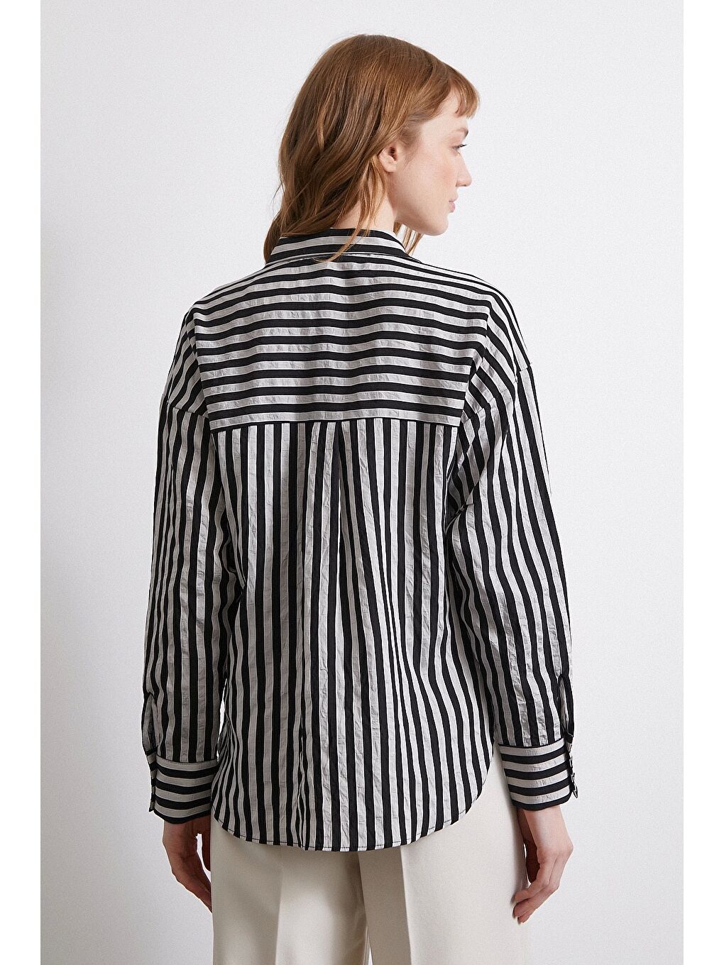 Multi Çizgili Cepli Gömlek Gri-5