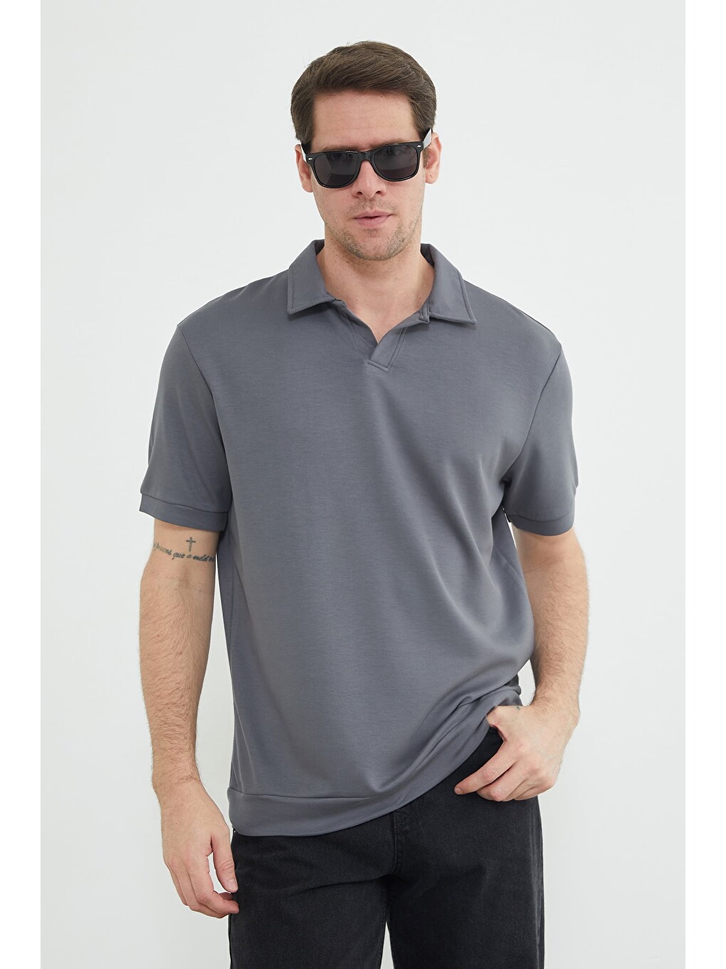 Gri Basic Polo Yaka Modal Tişört
