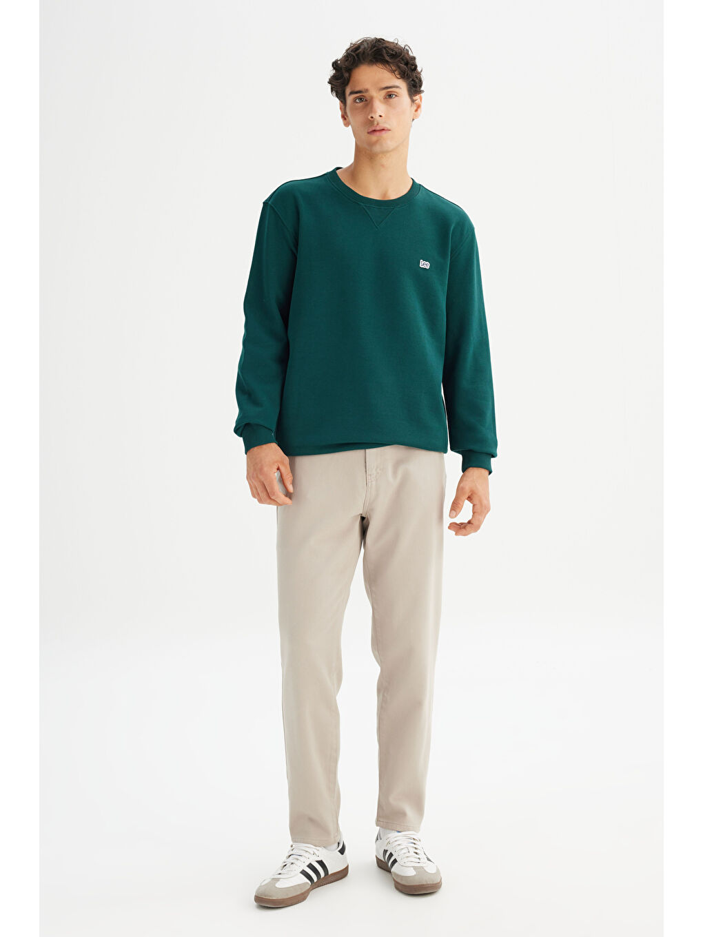 %100 Pamuk Regular Fit Bisiklet Yaka Koyu Yeşil Sweatshirt-1