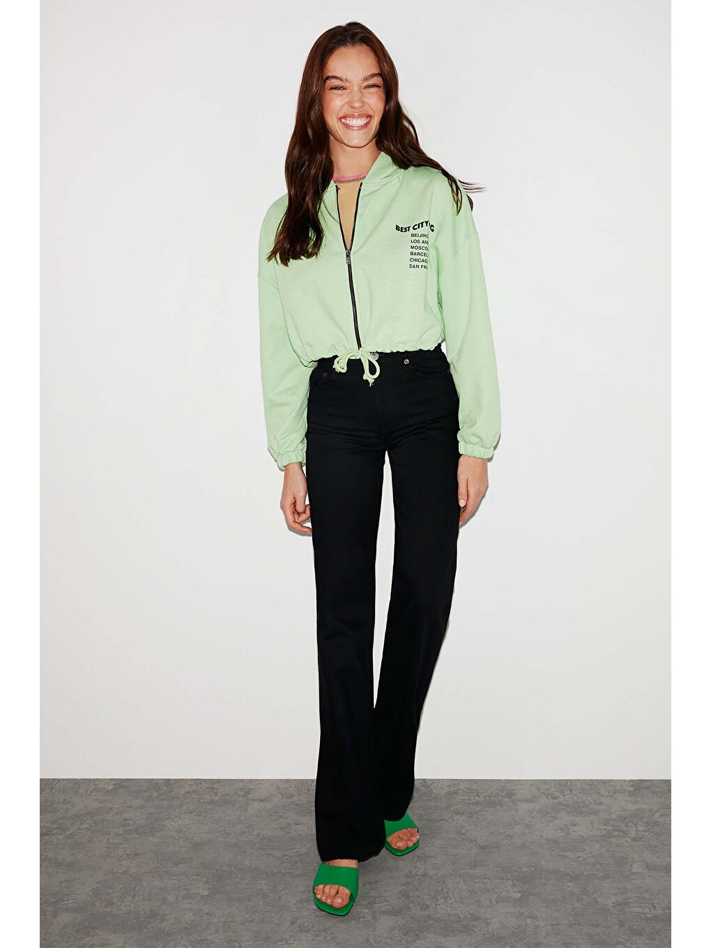 Sılk Crop Yeşil Sweatshirt