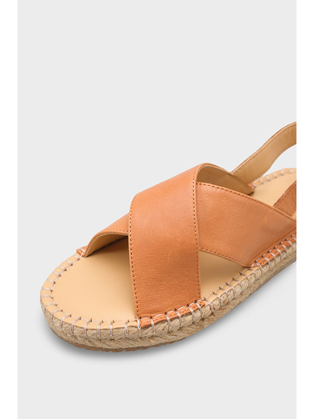 Kahverengi Lilian Hakiki Deri Espadril Tabanlı Kadın Sandalet-2