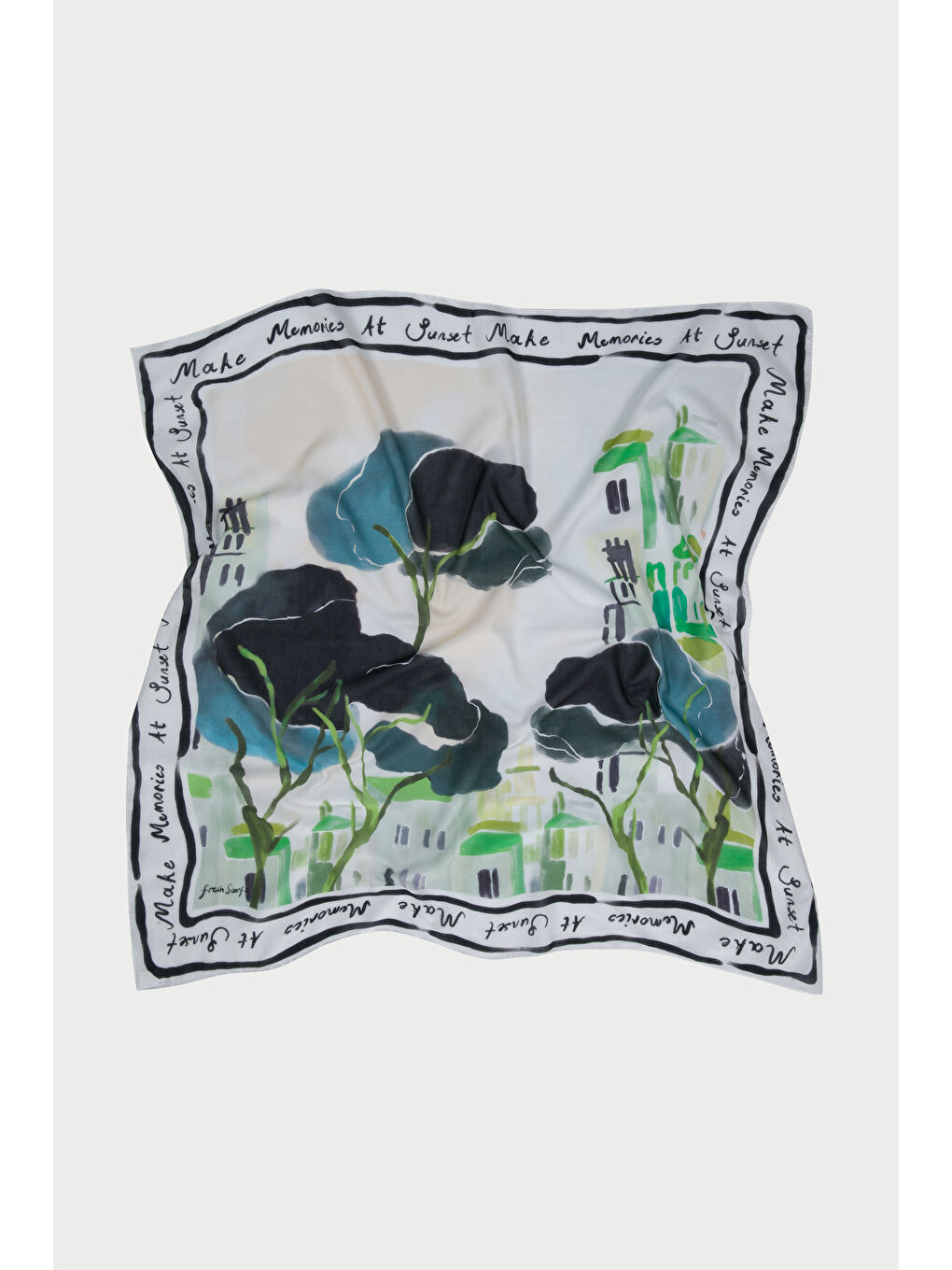 Sunset Memories Desen Pamuk Vual Eşarp Soft Yeşil-4