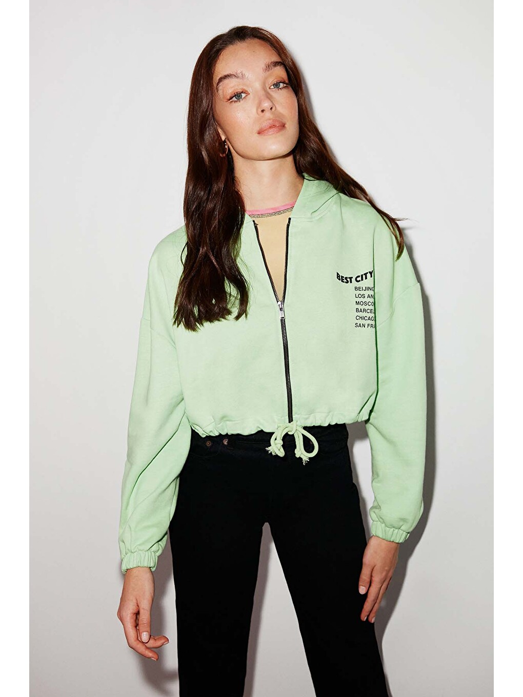 Sılk Crop Yeşil Sweatshirt-3