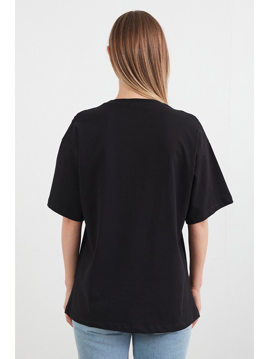 Siyah Ayıcık Baskılı Oversize Tişört-3