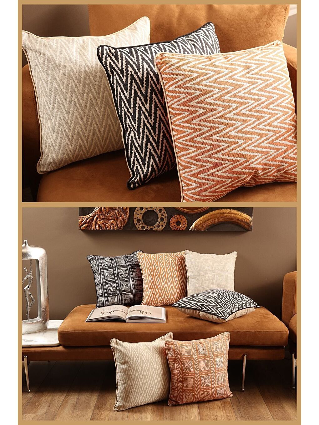 Siyah Özel Tasarım 43x43 Dokuma Kırlent Kılıfı Biyeli Gizli Fermuarlı Dekoratif Salon-1