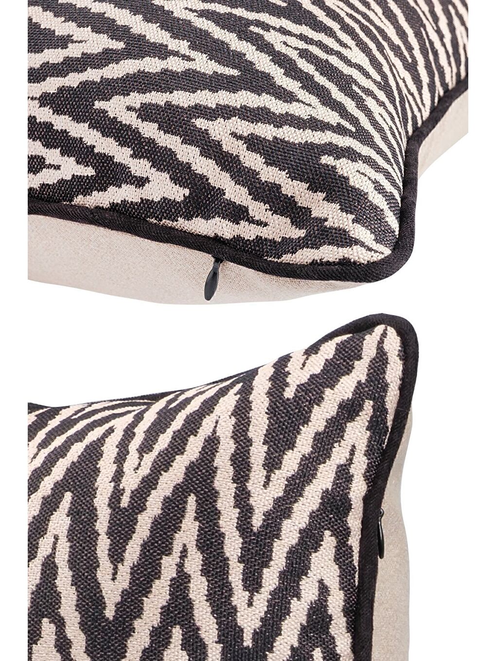 Siyah Özel Tasarım 43x43 Dokuma Kırlent Kılıfı Biyeli Gizli Fermuarlı Dekoratif Salon-2