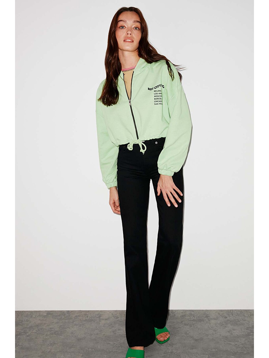 Sılk Crop Yeşil Sweatshirt-4