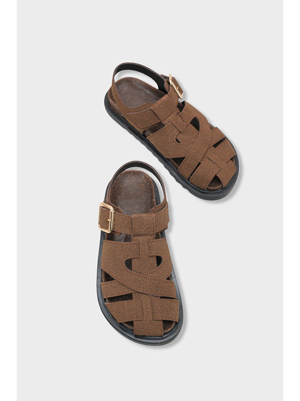 Kahverengi Penelopa Gladyatör Tokalı Kadın Sandalet-5