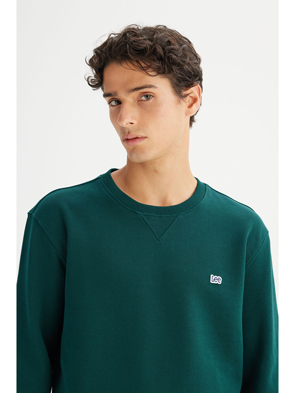 %100 Pamuk Regular Fit Bisiklet Yaka Koyu Yeşil Sweatshirt-3