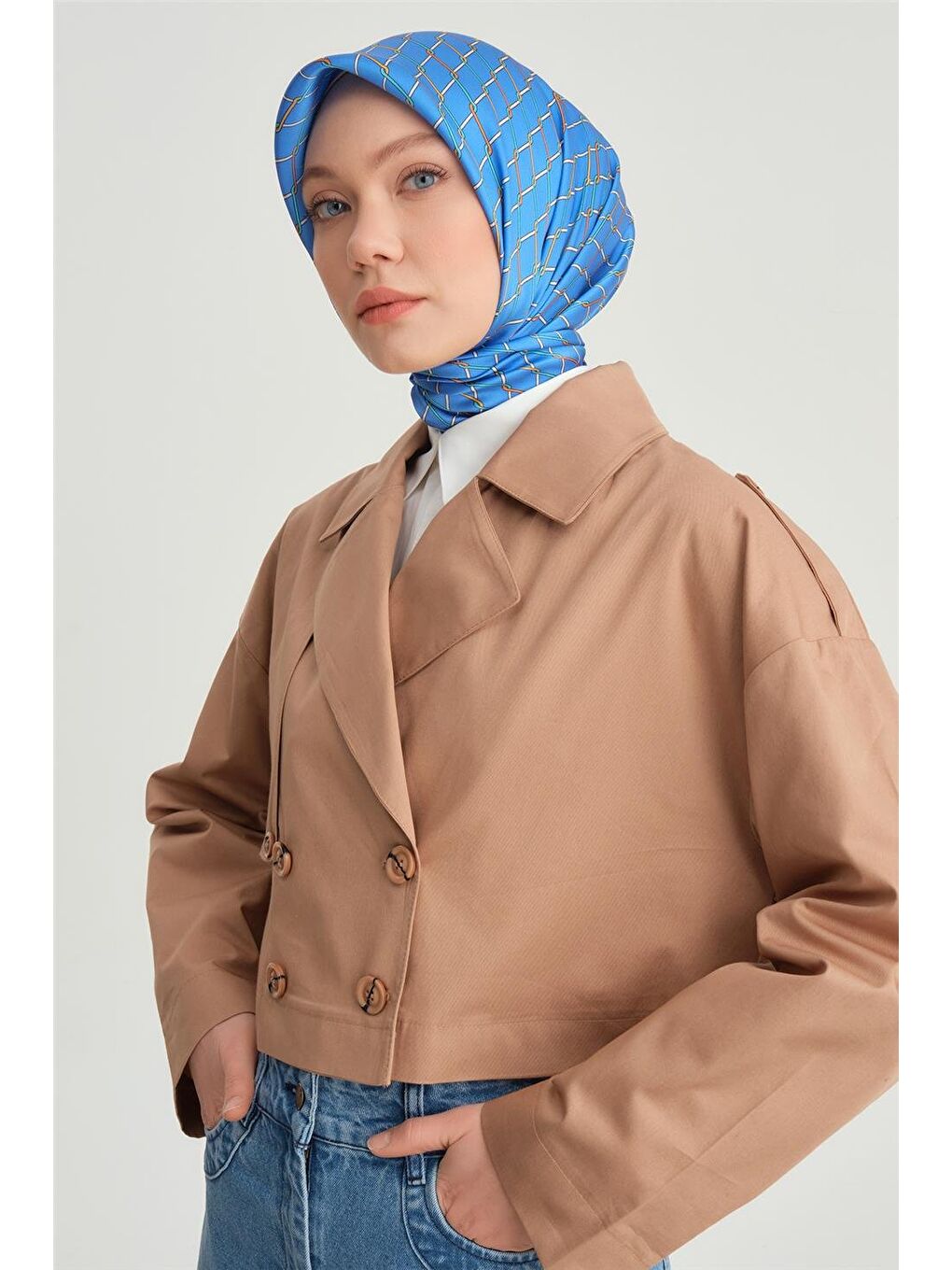 Kahverengi Kısa Trenchcoat Pamuk Ceket 24Y5401 Camel