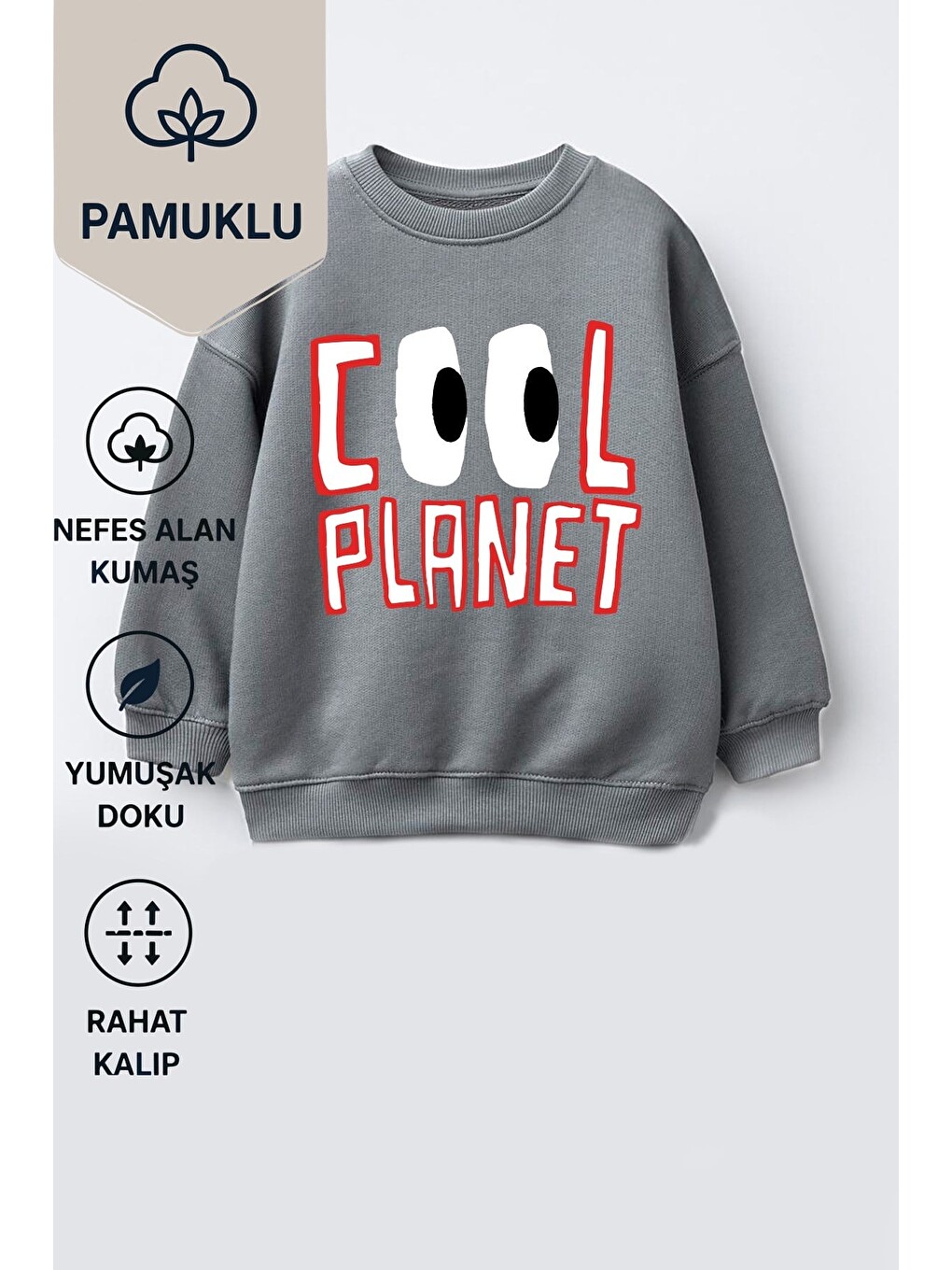 Antrasit Unisex Çocuk 3 İplik Kumaş Slogan Baskılı Pamuklu Sweatshirt-2