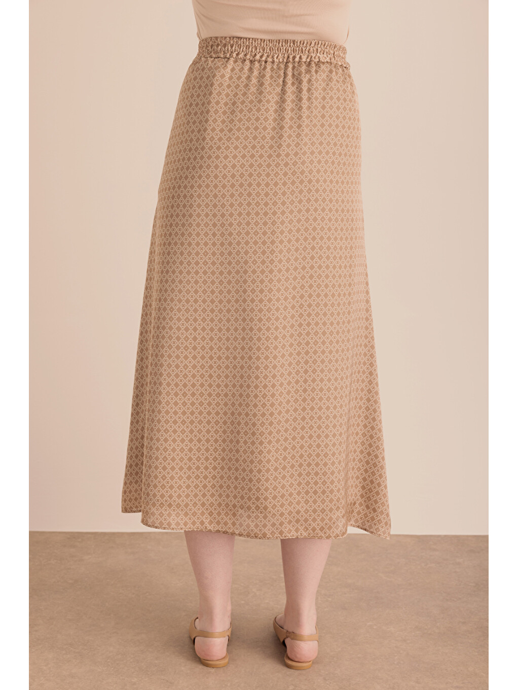 Kahverengi Camel Monogram Desenli Pilikaşe Detaylı Dokuma Etek-5
