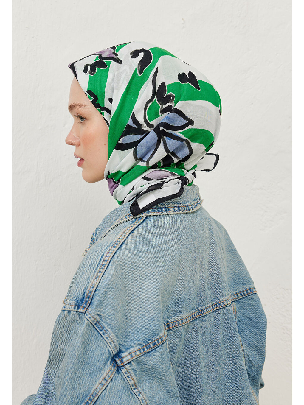 Lemonade Desen Pamuk Vual Eşarp Yeşil-1