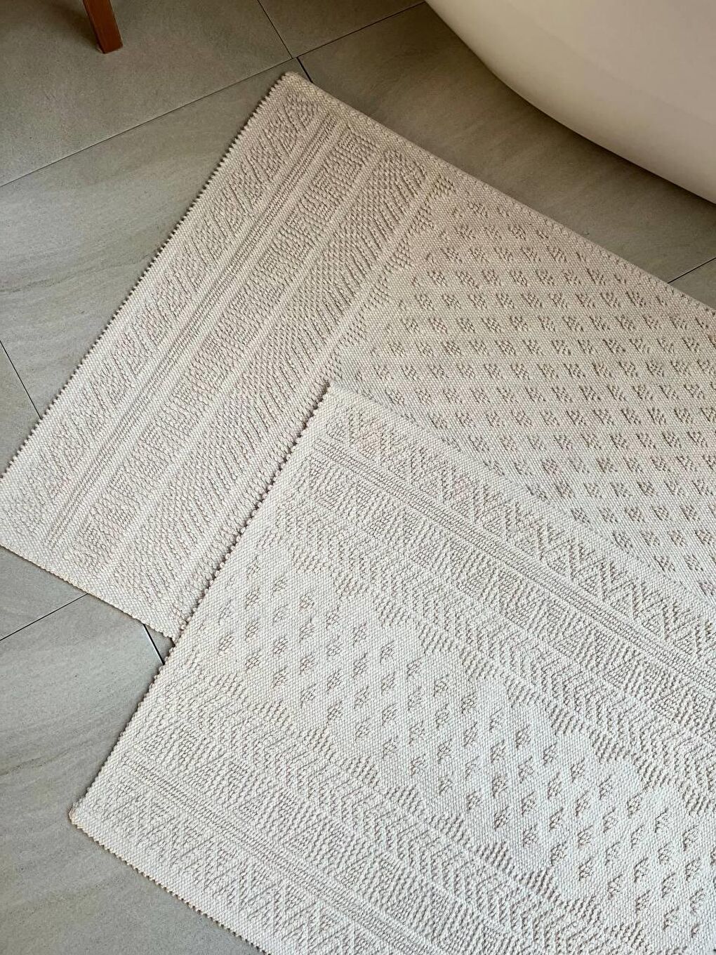 Bej Tapis Doğal Pamuklu 2'li Banyo Paspas Seti 60x100 50x60 - TAŞ-2