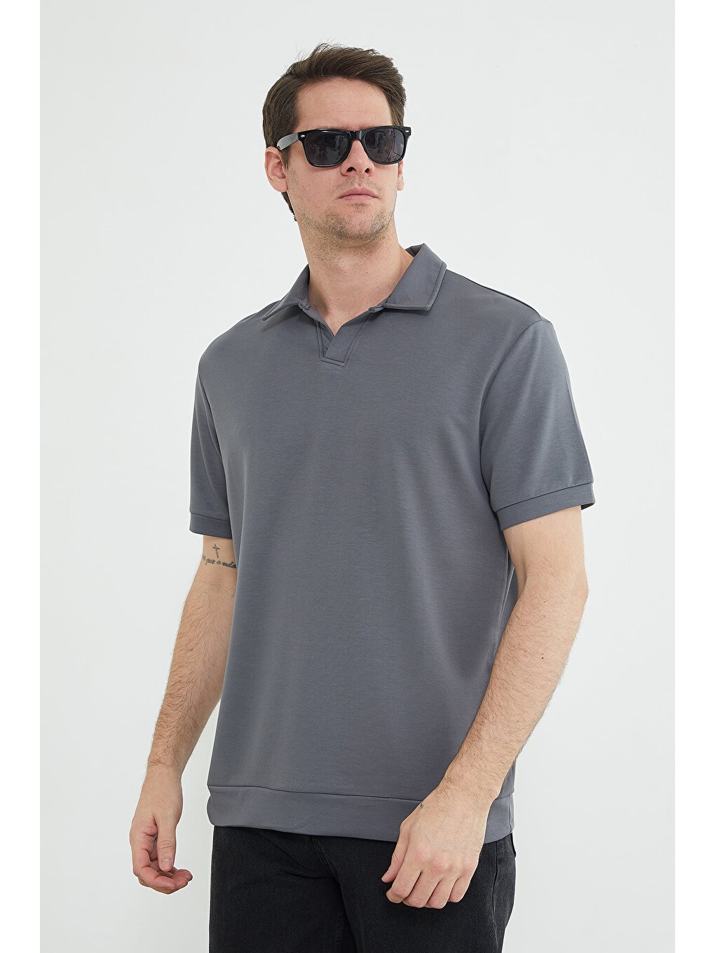 Gri Basic Polo Yaka Modal Tişört-1