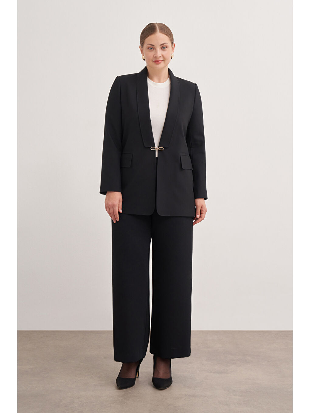 Siyah Şal Yaka Toka Detaylı Ceket-4