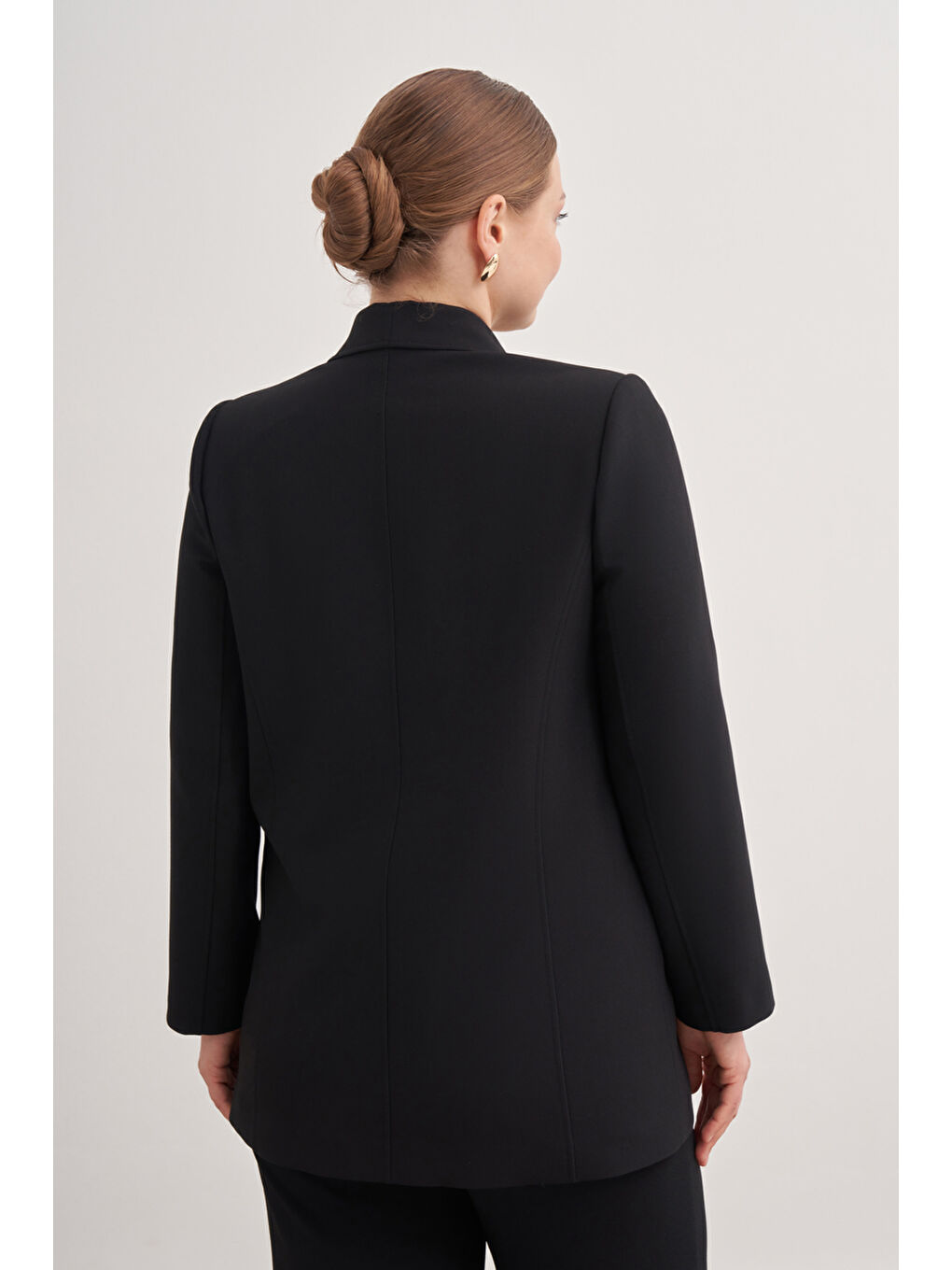 Siyah Şal Yaka Toka Detaylı Ceket-5