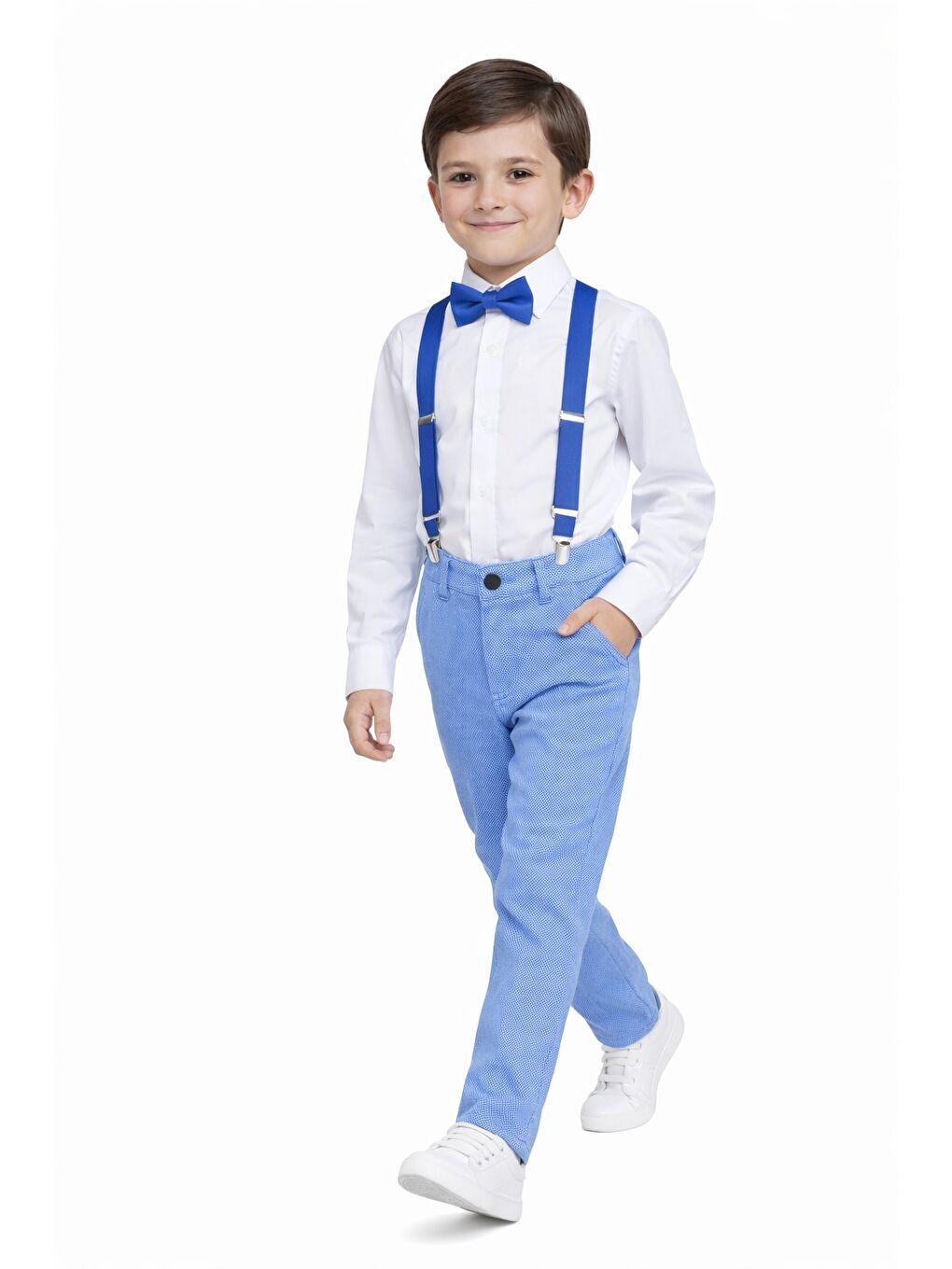 Mavi Erkek Çocuk Askı Papyon Bayram Kombini M00805-1