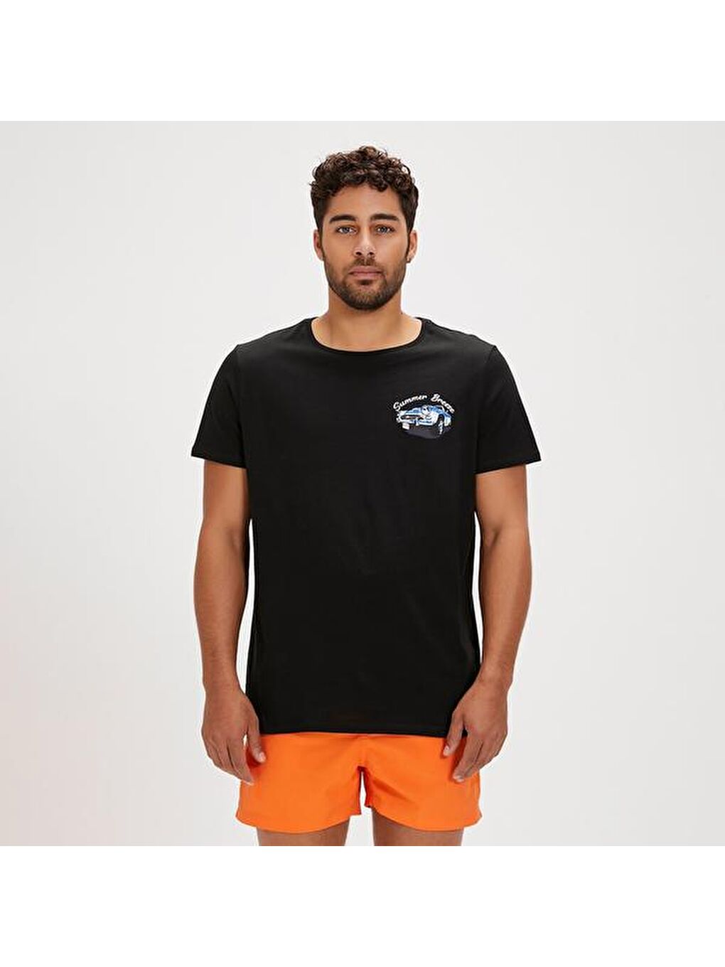 Dustin Erkek Siyah Yuvarlak Yaka Tişört