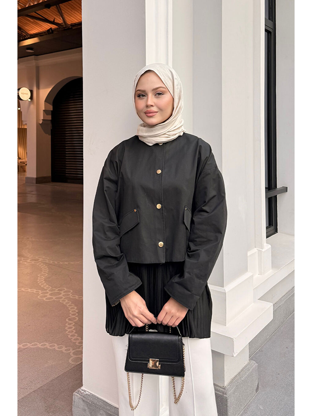 Kadın Beli Lastikli Piliseli İçlik Etek Siyah-2