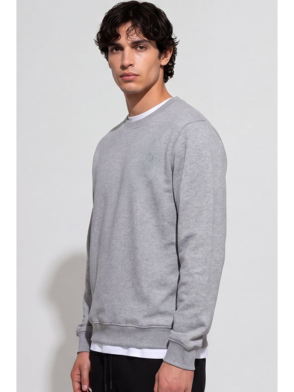 Unisex Gri Normal Kesim Regular Fit %100 Pamuk Bisiklet Yaka Sweatshirt-1