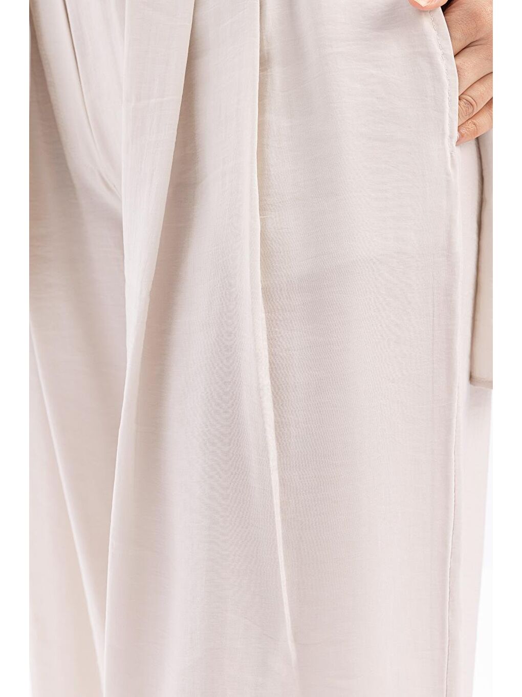 Gri Taş-Beli Lastikli Palazzo Modal Pantolon-3